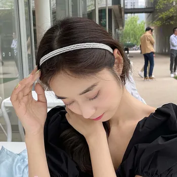 Koreai Elegáns Lány Édes Három Réteg Hairband Gyöngy Fejpánt Fejét Csavarja Műanyag