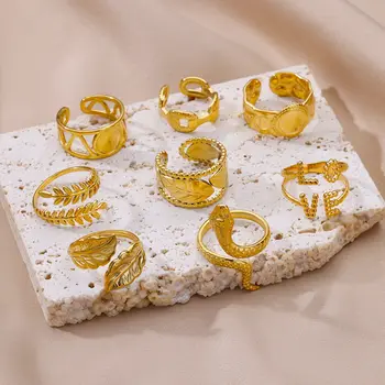 Rozsdamentes Acél Gyűrűk, Nők, Férfiak, Aranyozott Levél Gyűrű 2023 Trend Új Pár Esküvői Ékszerek Ingyenes Szállítási anillos mujer