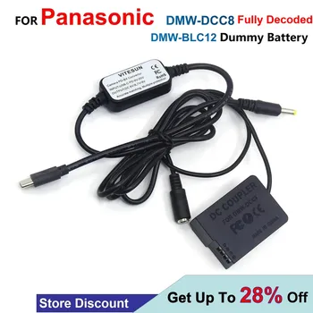 DMW-DCC8 DMW-BLC12 Teljesen Dekódolt Dummy Akkumulátor+USB-C-Típusú hálózati Kábel Adapter Panasonic FZ2500 FZ200 FZ300 G7-G6 G80 G85 GX8