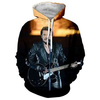 Johnny Hallyday kapucnis felső Franciaország Rock Énekes 3D Nyomtatott Pulóver Férfi Nő Alkalmi Divat Kapucnis Túlméretezett Hip-Hop Pulóver Kabát
