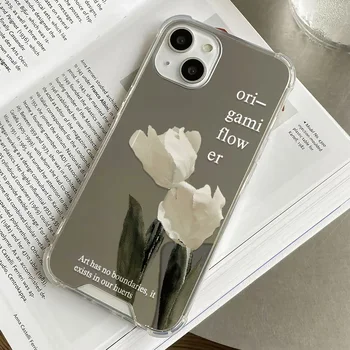 Fehér virág tok iPhone 13 11 14 Pro Max 12 XS Max X XR 7 8 Plusz SE 2020 2022 Esetben az egyszerűség speciális Puha Borító tükör