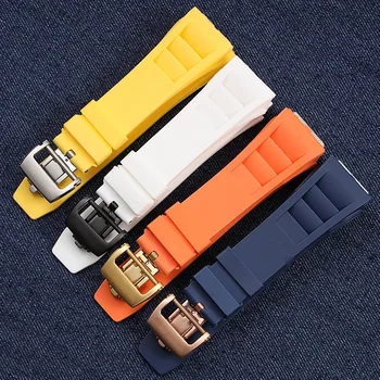 25*20 mm, fekete, kék, fehér, narancs, sárga, zöld gumi watchband a RICHARD MILLE telepítési csattal heveder szalag logó