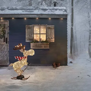 Szarvas Alakú LED Kültéri Yard Díszek Karácsonyra Havas Dekor Világító Be-A-Sötét Elk Lapos Figura A Gyep Snowfield Helyezze be
