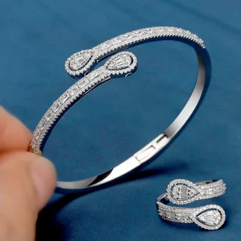 Korea Új, Tökéletes, szív alakú Karkötő Divat Temperamentum Egyszerű Nyitott Karkötő Női Esküvői Karkötő Gyűrű Szettek Ékszerek