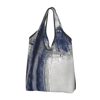 Újrafelhasználható Kék Szürke Absztrakt Bevásárló Táska Élelmiszert Összecsukható Modern Művészet Táskák is Mosható Nagy Tote Bags