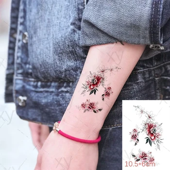 Vörös Virág Ideiglenes Tetoválás Matrica Vízálló Body Art Pillangó Levél Kis Méret Hamis Tatto Flash Tetoválás, a Gyerekek, a Nők, Férfiak