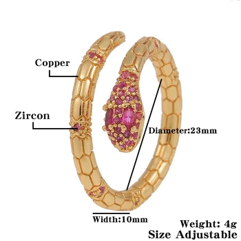 2023Snake Réz Gyűrűk Nők 18K Aranyozott Állítható Nyílt Inlay Gyönyörű Kristály Cirkon Állat Ujj Gyűrű Női Ékszerek
