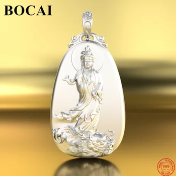 BOCAI S999 Sterling Ezüst Medálok Női Férfi Új Divat Állandó Avalokitesvara Sárkány Őrző Buddha Ingyenes Szállítás