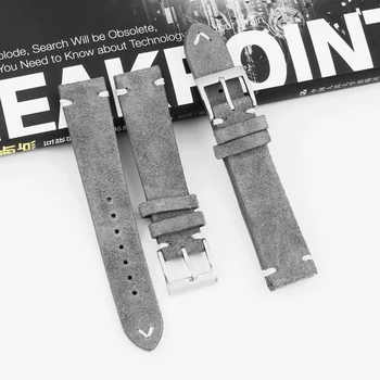 20mm Új Szürke Velúr Bőr Szíj Retro Kézzel készített gyorskioldó Watchband Csere biztonsági Vigyázz Tartozékok