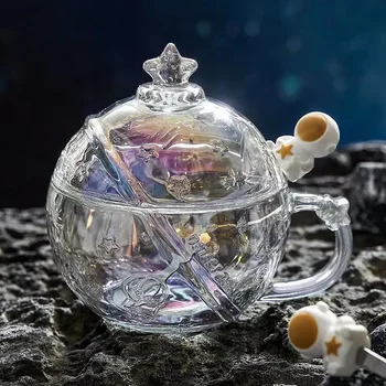 Kreatív Űrhajós Üveg Bögre Fedő Kanál Édes Víz Kupa Eredeti Bögre Kávét Inni inni Szokatlan Csésze Tea