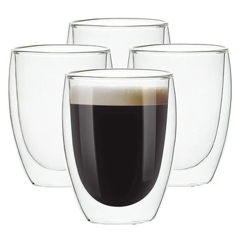 4db 350ML duplafalú Üveg Poharak Szigetelt kávéscsésze Szett Teáscsésze Tej, Gyümölcslé Csésze Bögre ivópohár a Bubble Tea, Jeges Kávé