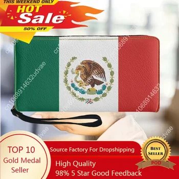 Pénztárca Nő Mexikói Zászló Minta Luxus PU Bőr Lány Táskáját Karóra Kuplung Cell Phone Wallet Alkalmi Hosszú Női Pénzt Táskák