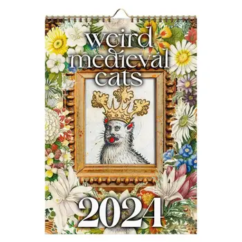 2024 Középkori Macska Naptári Furcsa Középkori Macskák Fali Naptár Ronda Macska Havi Fali Naptár Macska Képek Art Dekoráció