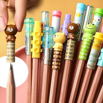 4 Db Aranyos Rajzfilm Ceruzát, Tollat Kap Borítón Ceruzával Extender Diákok Írószer Műanyag Ceruza Protector