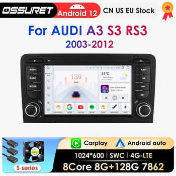 2Din Android 12 Sztereó autórádió multimédia Lejátszó Audi A3 S3 RS3 2003-2012 Autó Auto GPS Navi RDS Carplay DSP USB 7862