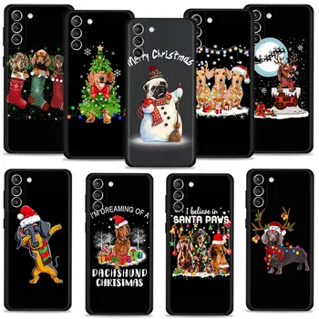 Boldog Karácsonyt Fa Kutya Telefon tok Samsung Galaxy S21 S22 S20 FE Ultra S10 S9 S8 Plusz S10e Megjegyzés 20Ultra 10Plus Borító