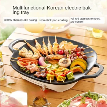 220V koreai Stílus Elektromos Grill Serpenyőben Többfunkciós Kerti Grill Pot tapadásmentes Belső Sülő Hús Elektromos Grill Sütő