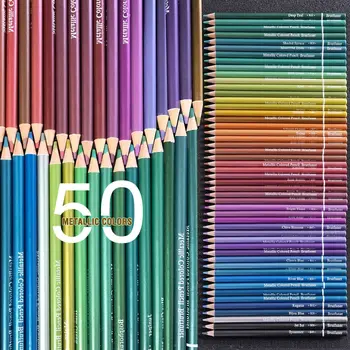 Új 50 Fémes Színes Ceruzák, Felnőtt Színezés Ceruza Előre Kihegyezett Ceruza Készlet Művészek Keverési Vonalvezetés