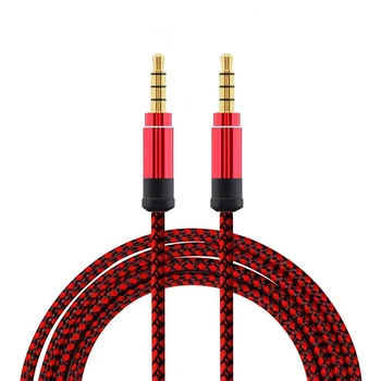 vörös 1.5 méter magas minőségű fonott, fém audio kábel, 3,5 mm-es AUX audio kábel