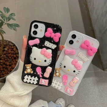 Sanrio Hello Kitty 3D Baba Telefon Esetekben iPhone 15 14 13 12 11 Pro Max Mini XR XS MAX 8 7 Plus SE Puha Anti-csepp Esetben Y2k Lány